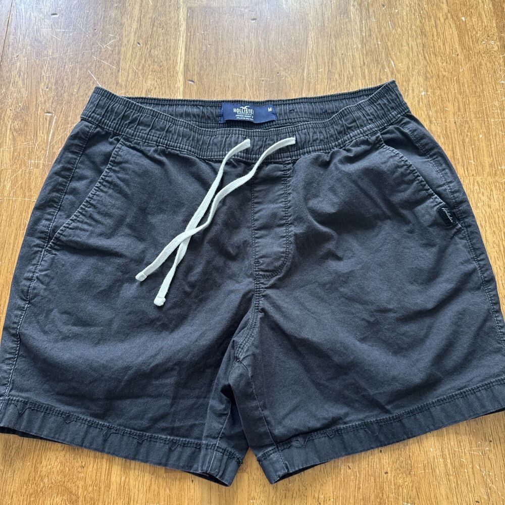 Hollister Mens Epic Flex Jogger Shorts Black Textured Drawstring Size M 5 Inch
